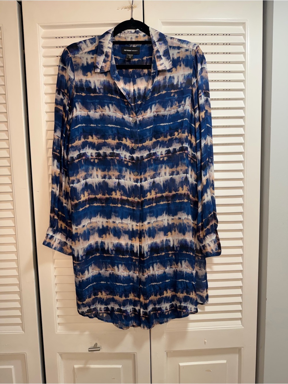 Fifteen Twenty Blue, White, Blush Tie-Dye Shirt Dress